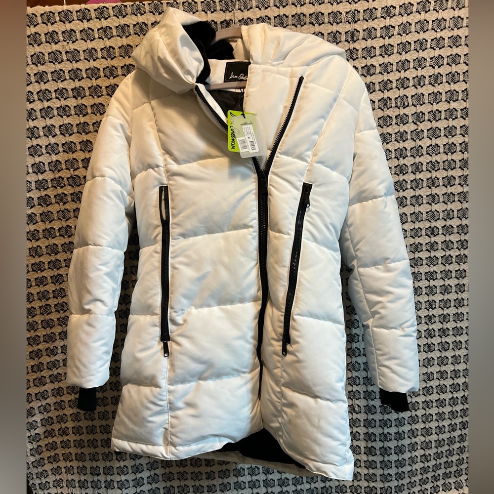 New Sam Edelman Asymmetrical Water Repellent Puffer Jacket white sz XS